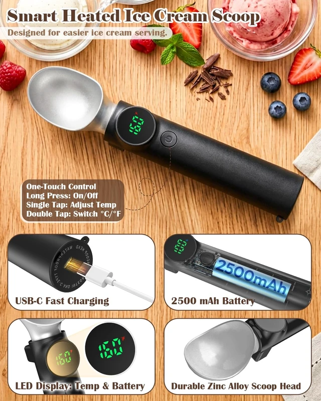 Alt view image 4 of 7 - Heated Ice Cream Scoop Rechargeable, Electric Scooper with Drip-Proof Stand