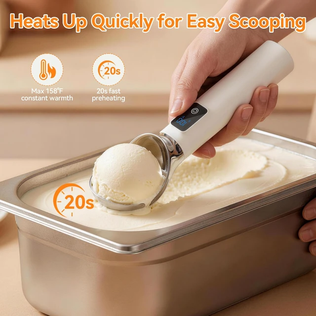 Alt view image 2 of 7 - TechRise Heated Ice Cream Scoop, 5000mAh Rechargeable Ice Cream Scooper with LED Display, Heats Up to 158°F for Hard Frozen Ice Cream, IP67 Waterproof, Easy Scoop for Seniors & Kids, Ideal Gift, 2oz