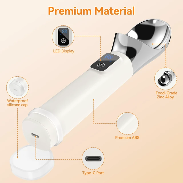Alt view image 3 of 7 - TechRise Heated Ice Cream Scoop, 5000mAh Rechargeable Ice Cream Scooper with LED Display, Heats Up to 158°F for Hard Frozen Ice Cream, IP67 Waterproof, Easy Scoop for Seniors & Kids, Ideal Gift, 2oz