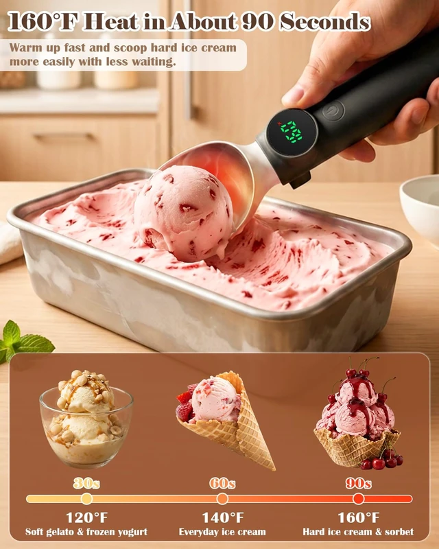 Alt view image 7 of 7 - Heated Ice Cream Scoop Rechargeable, Electric Scooper with Drip-Proof Stand