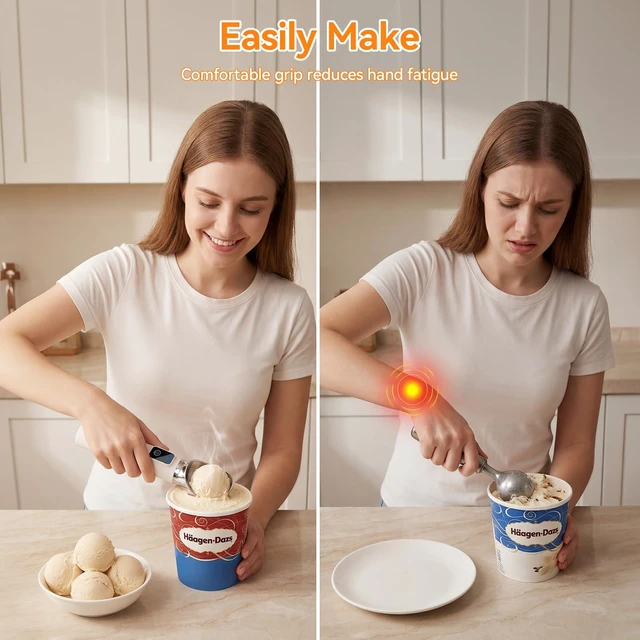 Alt view image 6 of 7 - TechRise Heated Ice Cream Scoop, 5000mAh Rechargeable Ice Cream Scooper with LED Display, Heats Up to 158°F for Hard Frozen Ice Cream, IP67 Waterproof, Easy Scoop for Seniors & Kids, Ideal Gift, 2oz