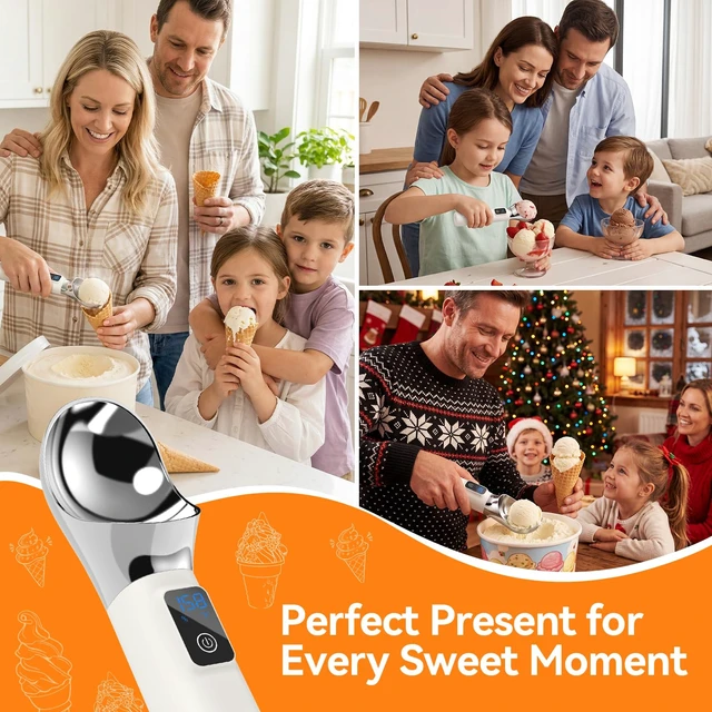 Alt view image 7 of 7 - TechRise Heated Ice Cream Scoop, 5000mAh Rechargeable Ice Cream Scooper with LED Display, Heats Up to 158°F for Hard Frozen Ice Cream, IP67 Waterproof, Easy Scoop for Seniors & Kids, Ideal Gift, 2oz