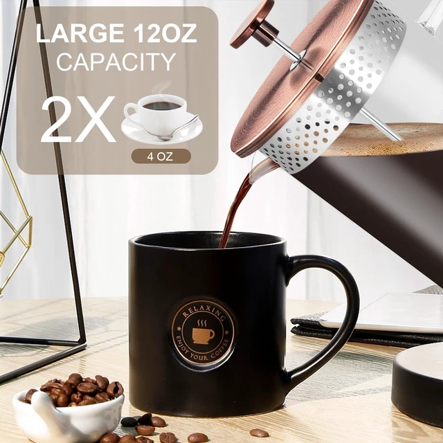 Alt view image 2 of 7 - Mini French Press Coffee Maker-304 Stainless Steel Grilles, Borosilicate Glass Small Coffee Press,Non-slip Silicone Base-12 oz /350 ml with 2 Filter Screen-2 Cup Teapot