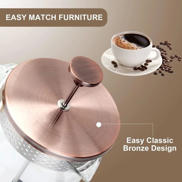 Alt view image 3 of 7 - Mini French Press Coffee Maker-304 Stainless Steel Grilles, Borosilicate Glass Small Coffee Press,Non-slip Silicone Base-12 oz /350 ml with 2 Filter Screen-2 Cup Teapot