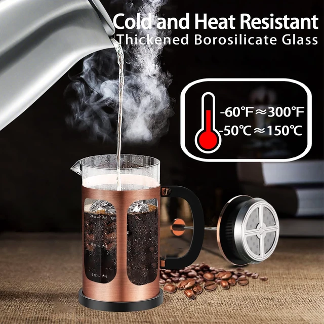 Alt view image 3 of 7 - YMMIND French Press Coffee Maker (34oz 1Quart 5-6Cup) Coffee Press, with 4 Filters System, Heat Resistant Thickness Borosilicate Glass, Cold Brew Coffee Tea Pot Gifts (Copper)