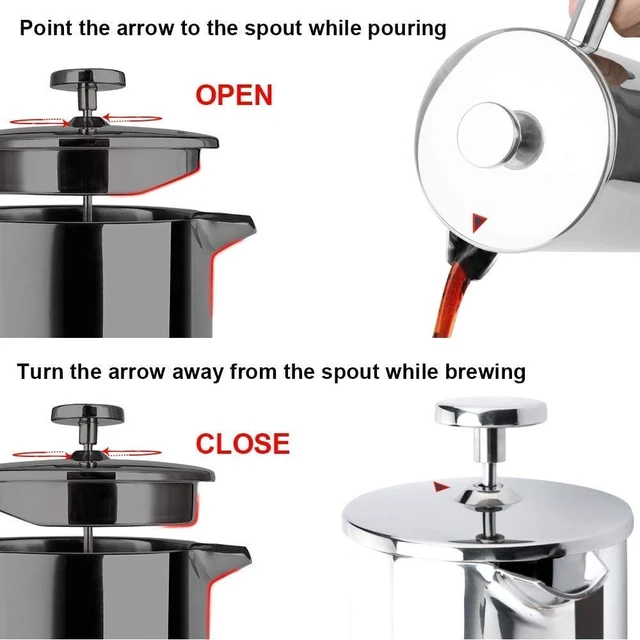Alt view image 6 of 7 - Secura French Press Coffee Maker, 304 Grade Stainless Steel Insulated Coffee Press with 2 Extra Screens, 34oz (1 Litre), Silver
