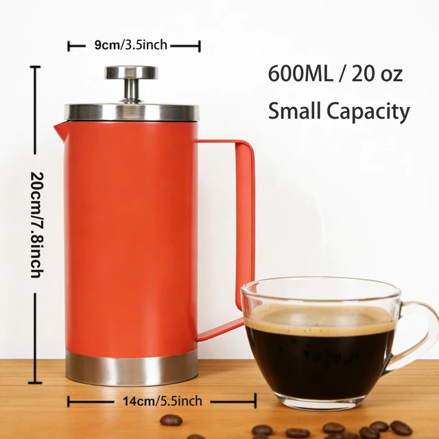 Alt view image 2 of 7 - French Press Coffee Maker, 20 oz (600 ml), Double-Wall Stainless Steel Coffee Press with Reusable Filter and Non-Slip Handle, for Home, Office and Camping, Red