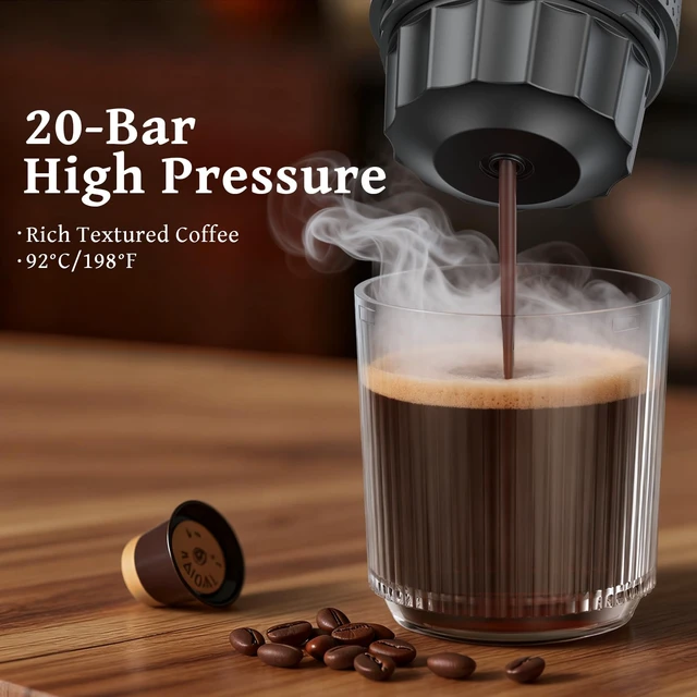Alt view image 3 of 7 - Portable Coffee Maker, 20-Bar 3-in-1 Travel Coffee Machine with 7500mAh Battery, Compatible with Ground Coffee & Capsules for Camping, RV, Hiking, Car & Office