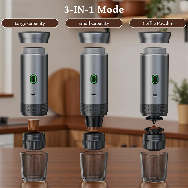 Alt view image 5 of 7 - Portable Coffee Maker, 20-Bar 3-in-1 Travel Coffee Machine with 7500mAh Battery, Compatible with Ground Coffee & Capsules for Camping, RV, Hiking, Car & Office