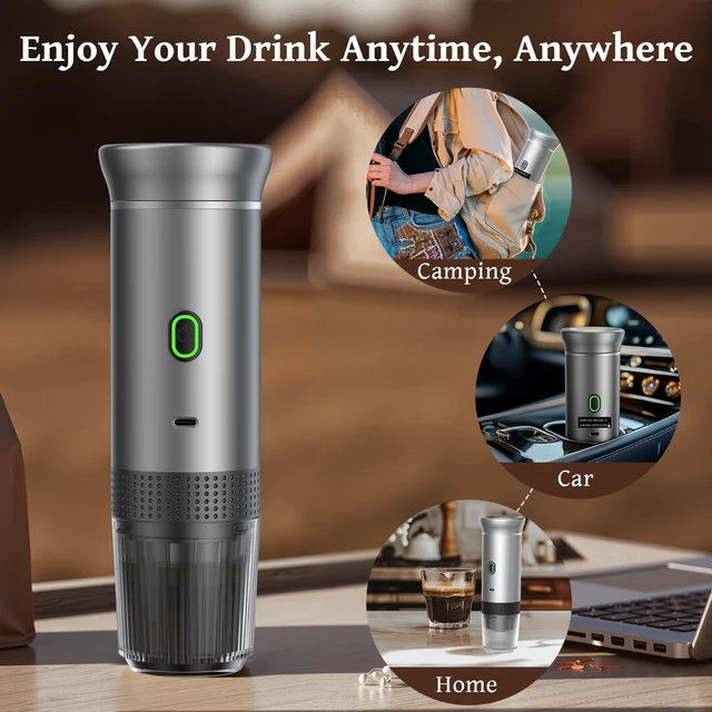 Alt view image 7 of 7 - Portable Coffee Maker, 20-Bar 3-in-1 Travel Coffee Machine with 7500mAh Battery, Compatible with Ground Coffee & Capsules for Camping, RV, Hiking, Car & Office
