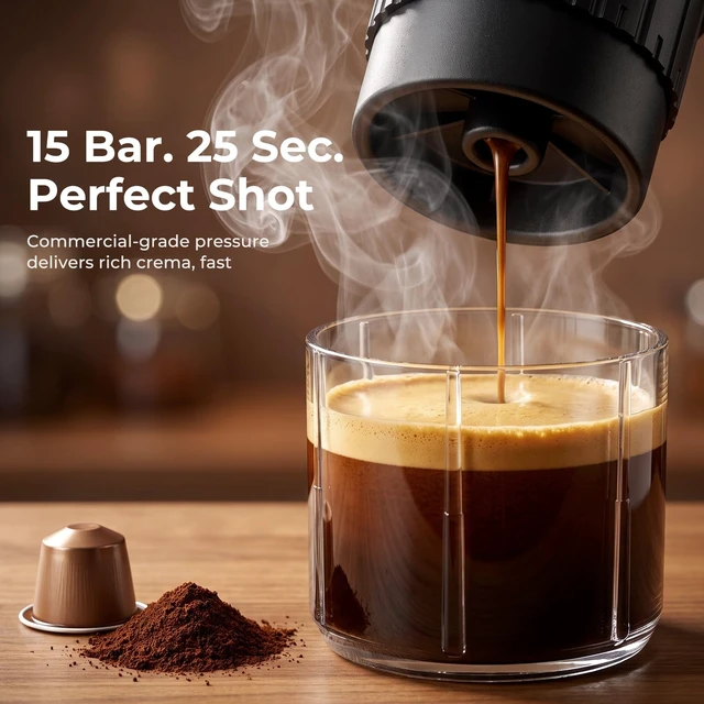 Alt view image 3 of 7 - Portable Espresso Machine,Self-Heating Travel Coffee Maker with LCD Display,15 Bar,Capsules & Ground Coffee, USB-C Rechargeable,Camping,RV, Hiking,Office,White