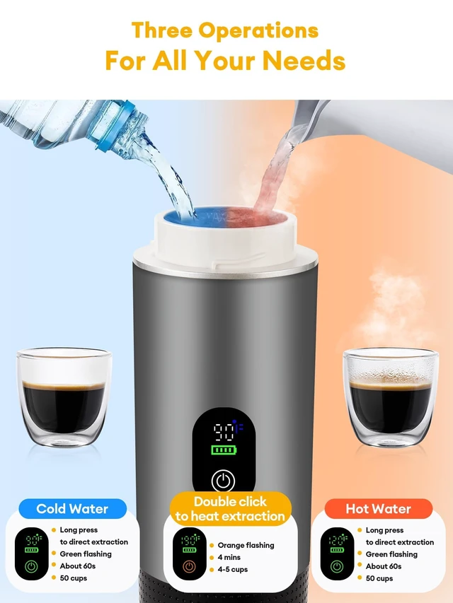 Alt view image 2 of 7 - 3-in-1 Portable Espresso Machine, 20 Bar Coffee Maker with LED Display