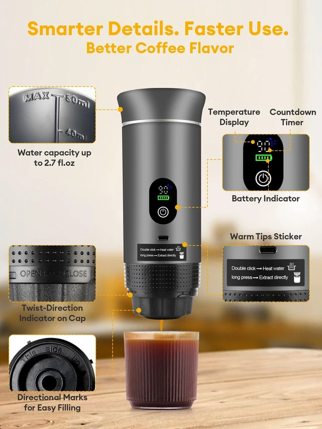 Alt view image 3 of 7 - 3-in-1 Portable Espresso Machine, 20 Bar Coffee Maker with LED Display