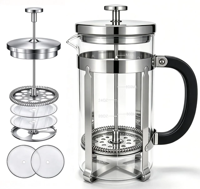 Main image of French Press Coffee Maker 27oz, Thickened Glass Coffee French Press