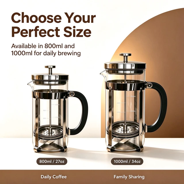 Alt view image 4 of 5 - French Press Coffee Maker 27oz, Thickened Glass Coffee French Press