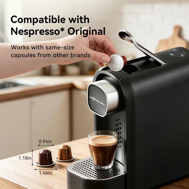 Alt view image 2 of 7 - Mini Espresso Capsule Machine-One Cup Coffee Machine Single Serve Coffee Maker,Perfect for Small Space,20.29oz Removable Tank,Black