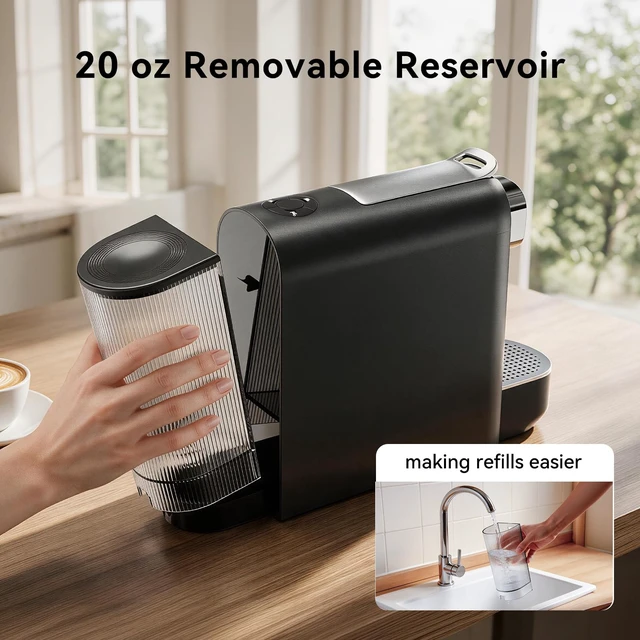 Alt view image 4 of 7 - Mini Espresso Capsule Machine-One Cup Coffee Machine Single Serve Coffee Maker,Perfect for Small Space,20.29oz Removable Tank,Black