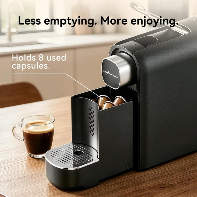 Alt view image 5 of 7 - Mini Espresso Capsule Machine-One Cup Coffee Machine Single Serve Coffee Maker,Perfect for Small Space,20.29oz Removable Tank,Black