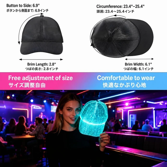 Alt view image 2 of 7 - LED Light Up Baseball Cap, 7 Color Luminous Fiber Optic Hat, USB Charging, for Rave, Christmas, Hip Hop