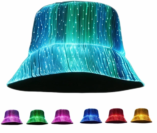 Main image of LED Light Up Fiber Optic Bucket Hat, 7 Colors Rechargeable Rave Hat