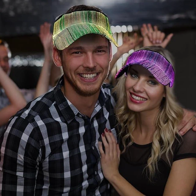 Alt view image 6 of 6 - LED Fiber Optic Visor Hat, 7 Color Glowing Luminous Cap, USB Rechargeable for Halloween & Rave