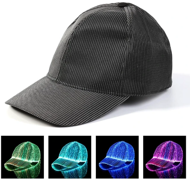 Alt view image 7 of 7 - LED Light Up Baseball Cap, 7 Color Luminous Fiber Optic Hat, USB Charging, for Rave, Christmas, Hip Hop