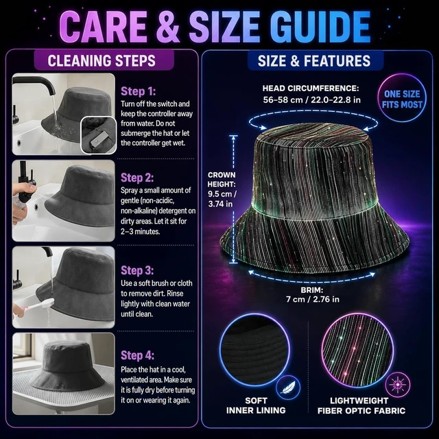 Alt view image 5 of 5 - LED Light Up Fiber Optic Bucket Hat, 7 Colors Rechargeable Rave Hat