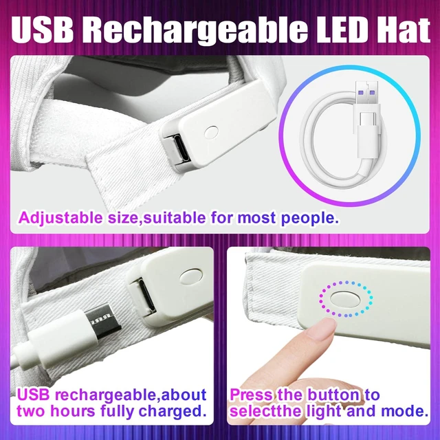 Alt view image 7 of 7 - LED Light Up Hat, Glow in The Dark Hat, Party Cap for Men Women