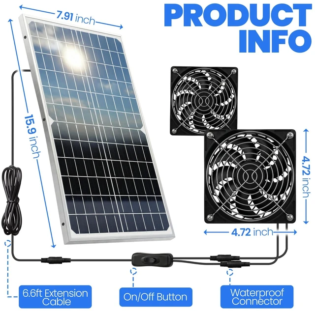 Alt view image 2 of 7 - Solar Powered Fan Kit for Chicken Coop Ventilation