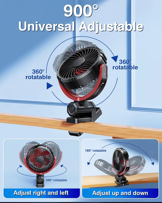 Alt view image 4 of 7 - Car Clip on Fan for Sun Visor Handle, 2000Mah Rechargeable Battery Powered Usb Fans That Blow Cold Air, Portable Car Cooling Fan for Cars without Ac, for Vehicle, Van, Suv, Rv, Truck, Red