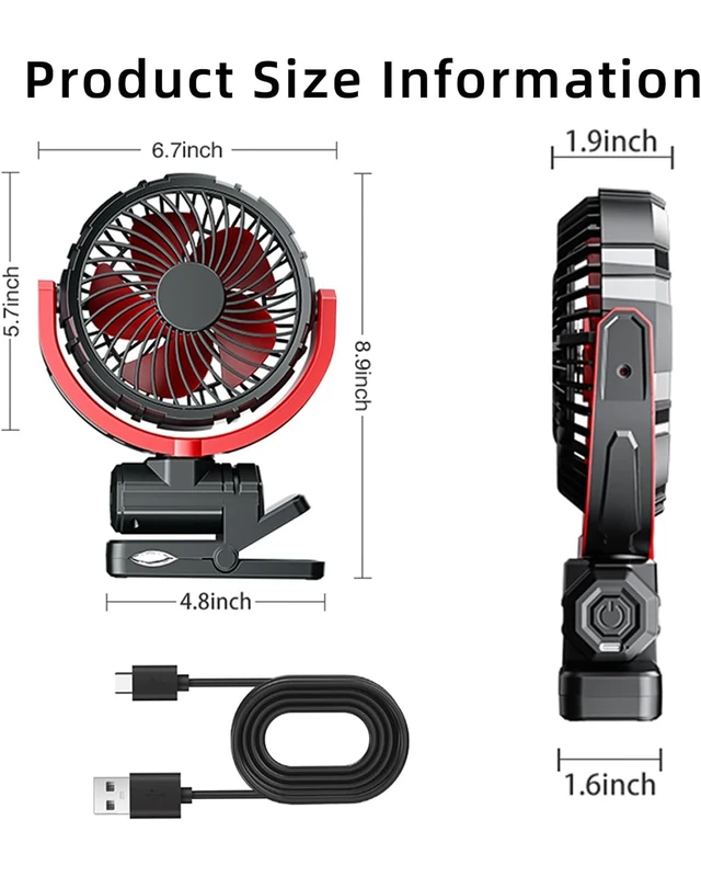 Alt view image 7 of 7 - Car Clip on Fan for Sun Visor Handle, 2000Mah Rechargeable Battery Powered Usb Fans That Blow Cold Air, Portable Car Cooling Fan for Cars without Ac, for Vehicle, Van, Suv, Rv, Truck, Red
