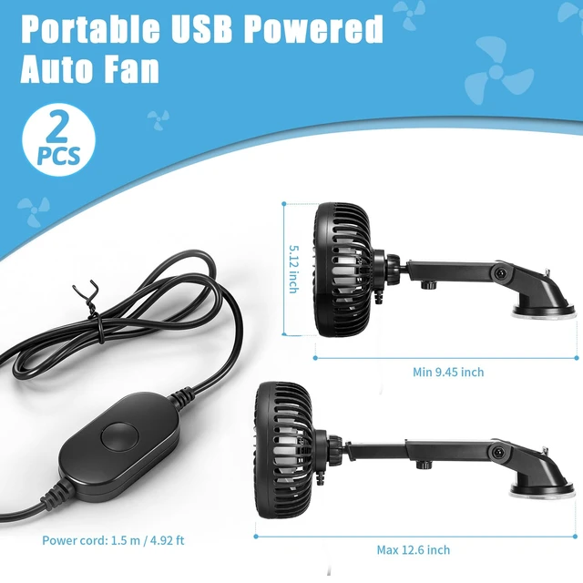 Alt view image 2 of 7 - 2 Set Portable Car USB Powered Auto Fan with Suction Cup Universal Small Silent Cooling Vent Fan 360° Rotatable, 3 Speed Regulation Low Noise, for Vehicle Truck Suv Car Van Rv Pickup