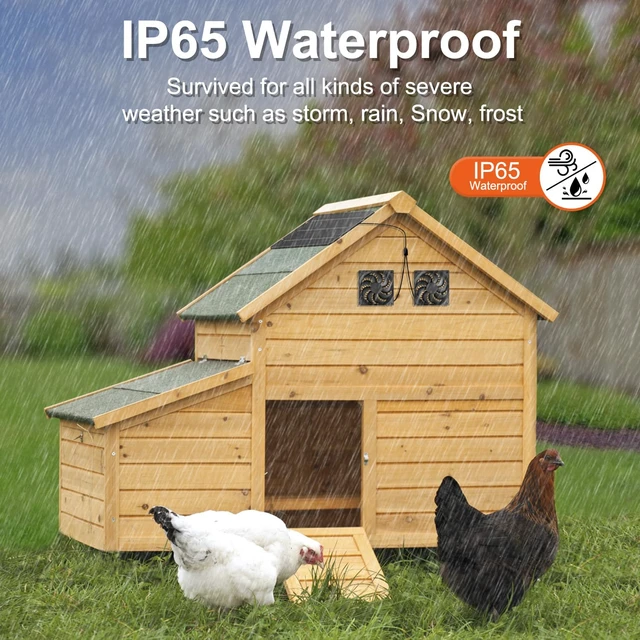 Alt view image 3 of 7 - Solar Powered Fan Kit 12.6 Inch IPX7 Weatherproof, 15W Solar Panel with 2 Waterproof Fans, Intake or Exhaust Air Fan for Outside Backyard Chicken Coops, Greenhouses, Doghouse