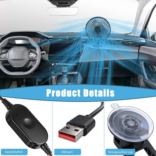 Alt view image 3 of 7 - 2 Set Portable Car USB Powered Auto Fan with Suction Cup Universal Small Silent Cooling Vent Fan 360° Rotatable, 3 Speed Regulation Low Noise, for Vehicle Truck Suv Car Van Rv Pickup