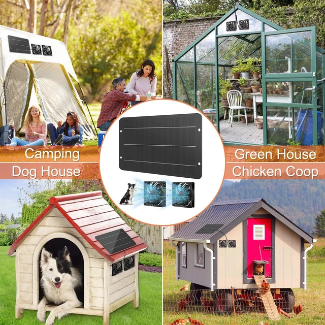 Alt view image 4 of 7 - Solar Powered Fan Kit 12.6 Inch IPX7 Weatherproof, 15W Solar Panel with 2 Waterproof Fans, Intake or Exhaust Air Fan for Outside Backyard Chicken Coops, Greenhouses, Doghouse