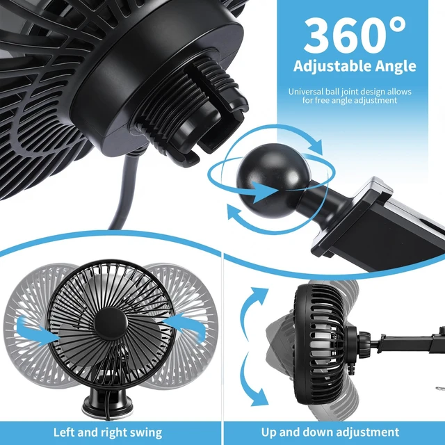 Alt view image 4 of 7 - 2 Set Portable Car USB Powered Auto Fan with Suction Cup Universal Small Silent Cooling Vent Fan 360° Rotatable, 3 Speed Regulation Low Noise, for Vehicle Truck Suv Car Van Rv Pickup