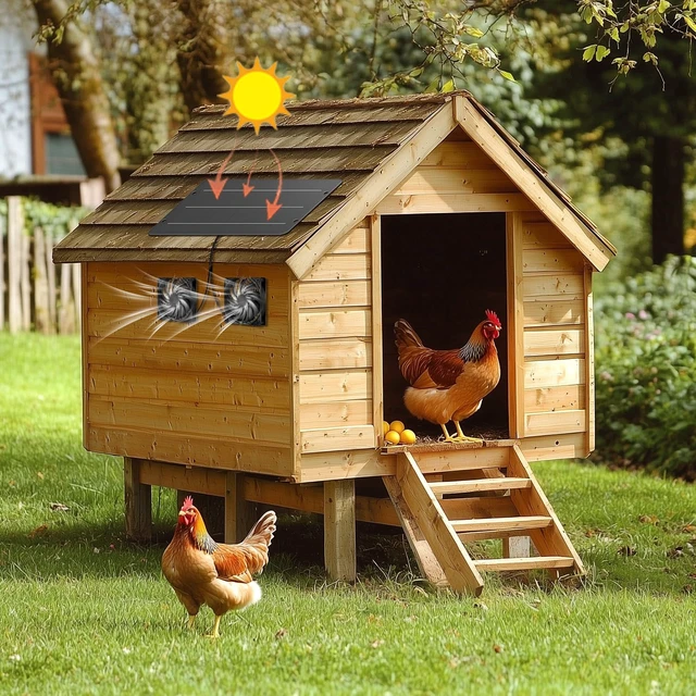 Alt view image 6 of 7 - Solar Powered Fan Kit 12.6 Inch IPX7 Weatherproof, 15W Solar Panel with 2 Waterproof Fans, Intake or Exhaust Air Fan for Outside Backyard Chicken Coops, Greenhouses, Doghouse