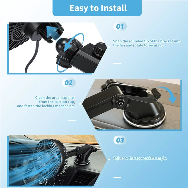 Alt view image 7 of 7 - 2 Set Portable Car USB Powered Auto Fan with Suction Cup Universal Small Silent Cooling Vent Fan 360° Rotatable, 3 Speed Regulation Low Noise, for Vehicle Truck Suv Car Van Rv Pickup