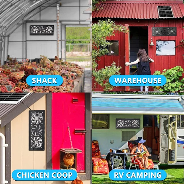 Alt view image 2 of 7 - HNRLOY Solar Exhaust Fan,Solar Panel with 3 Ventilation Fans Kit,Solar Powered Fan for Shed,Chicken Coop,Attic & Greenhouse Intake or Exhaust Air,3500RPM, 15FT Cord,IP67 Waterproof