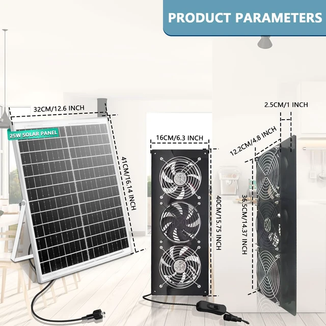 Alt view image 7 of 7 - HNRLOY Solar Exhaust Fan,Solar Panel with 3 Ventilation Fans Kit,Solar Powered Fan for Shed,Chicken Coop,Attic & Greenhouse Intake or Exhaust Air,3500RPM, 15FT Cord,IP67 Waterproof
