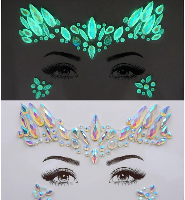 Main image of Topz Glow in the Dark Face Gems Jewels Angel Wing Luminous Tattoos for Rave Halloween Festival Party