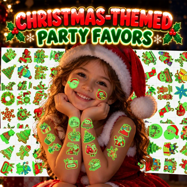 Alt view image 2 of 7 - Luminous Christmas Temporary Tattoos, Christmas Party Favors For Kids