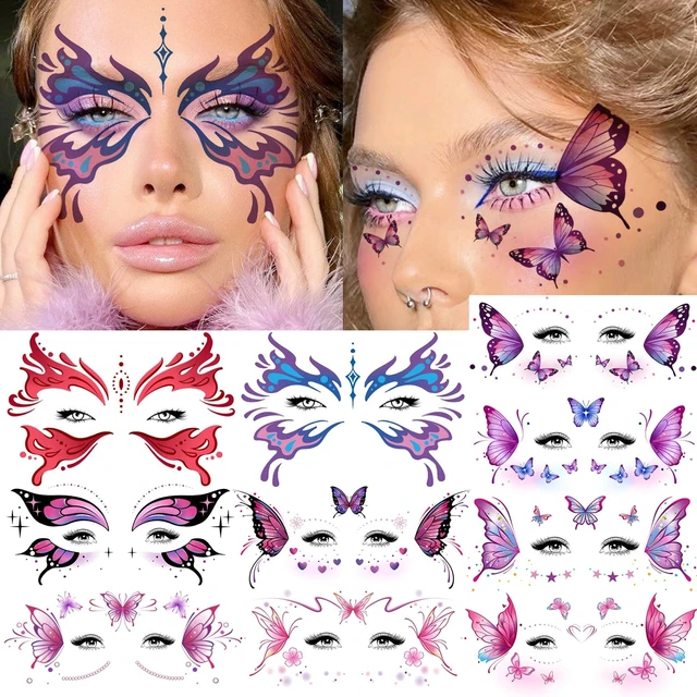 Alt view image 2 of 7 - 10 Sheets Butterfly Temporary Tattoos For Women Face Freckles Tattoo Sticker, Realistic Flying Butterflies Fake Tattoos Eyelid Eyeliner Eye Shadow Makeup Decal Halloween Costume Princess Fairy Cosplay