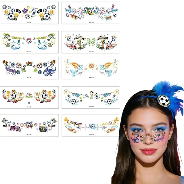 Main image of 10Sheets World Cup Soccer Face Stickers Luminous Cheer Tattoos for Fans Football Match Game Day Face Decals-1#10p