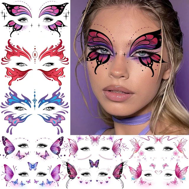 Alt view image 3 of 7 - 10 Sheets Butterfly Temporary Tattoos For Women Face Freckles Tattoo Sticker, Realistic Flying Butterflies Fake Tattoos Eyelid Eyeliner Eye Shadow Makeup Decal Halloween Costume Princess Fairy Cosplay