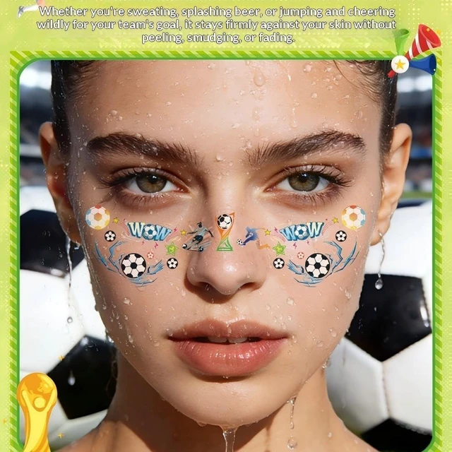 Alt view image 3 of 7 - 10Sheets World Cup Soccer Face Stickers Luminous Cheer Tattoos for Fans Football Match Game Day Face Decals-1#10p