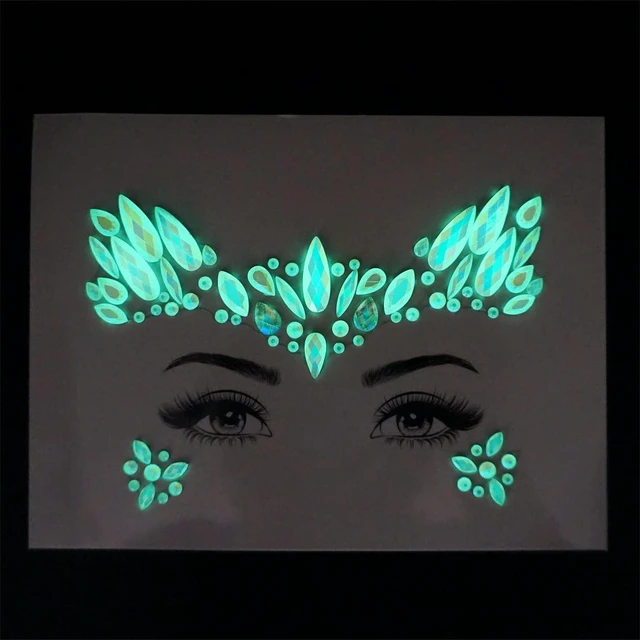 Alt view image 5 of 6 - Topz Glow in the Dark Face Gems Jewels Angel Wing Luminous Tattoos for Rave Halloween Festival Party