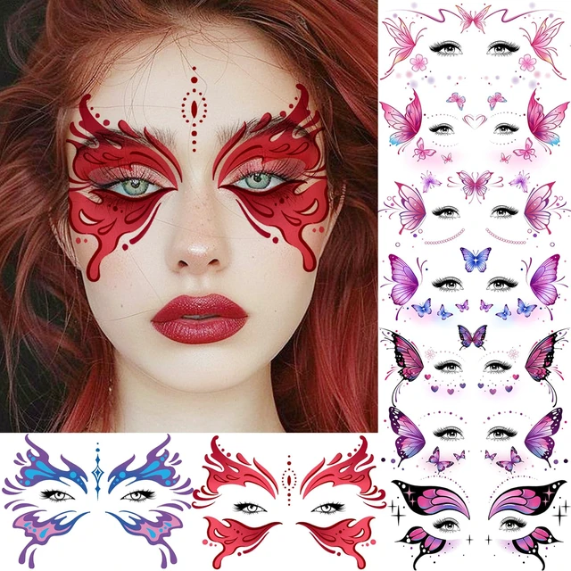 Alt view image 4 of 7 - 10 Sheets Butterfly Temporary Tattoos For Women Face Freckles Tattoo Sticker, Realistic Flying Butterflies Fake Tattoos Eyelid Eyeliner Eye Shadow Makeup Decal Halloween Costume Princess Fairy Cosplay