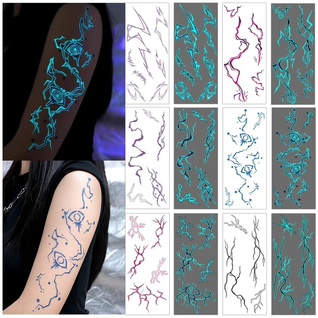 Main image of 6 Sheets Halloween Temporary Tattoos Glow in the Dark Blood Vessel Lightning Shaped Fake Tattoos Luminous Scary Tattoo Stickers for Halloween Cosplay Makeup Face Body Decoration