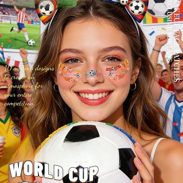 Alt view image 4 of 7 - 10Sheets World Cup Soccer Face Stickers Luminous Cheer Tattoos for Fans Football Match Game Day Face Decals-1#10p